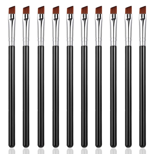 10 PCS Angled Eyeliner Eye Shadow Eyebrow Brush Set Flat Fine Angle Soft Synthetic Bristles Fibers Detail Makeup Brush Tool for Women Girls Make u...