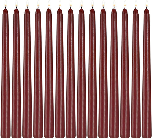 14 Pack Dark Red Taper Candles 12 Inch Tall 3/4 Inch Thick Burn 10 Hours (Burgundy)...
