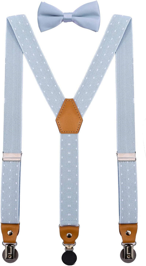 Little Boys' Suspenders and Bow Tie Set Adjustable with Round Metal Clips 30" Blue White Polka Dot...