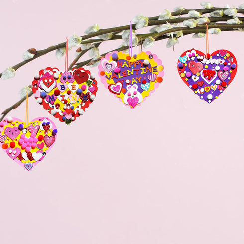 MLOLM 24 Sets Valentines Hearts Foam Craft Kits DIY Heart Ornaments Valentine Craft Kits with Foam Hearts Stickers Glitter Pom-Poms for Valentine ...