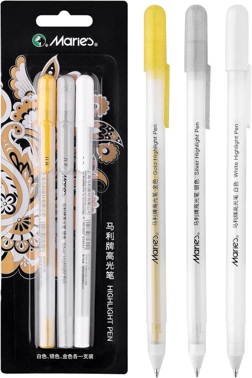 RVOGJP 3 Colors Gel Pen Set - White, Gold and Silver Gel Ink Pens for Black Paper Drawing, Sketching, Illustration, Card Making, Bullet Journaling...