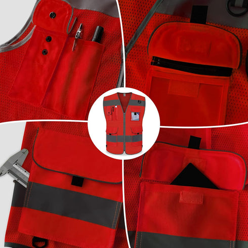 TCCFCCT Mesh Work Vest for Men Women 9 Pockets High Visibility Safety Vest with Reinforced Sewing, Hi Vis Reflective Vest for Workers, Surveyors, ...