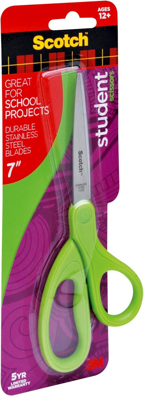 Scotch 7-Inch Student Scissors, Blue, Green, and Purple, Colors Vary, 6-Pack...