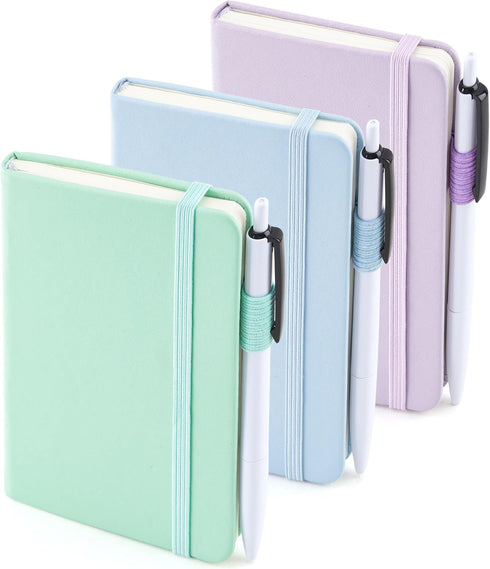 feela 3 Pack Pocket Small Notebook Journals, Mini Cute Hardcover College Ruled Notepad Women Office Supplies, with 3 Black Pens, 3.5”x 5.5”, A6, P...