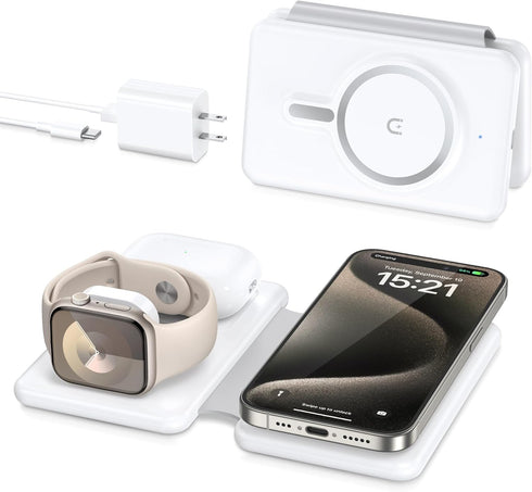 Magnetic Wireless Charger for iPhone: 3 in 1 Travel Charging Station for Apple Devices for iPhone 15 14 13 12 Pro Max Plus - Foldable Charging Pad...