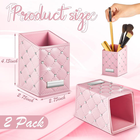 2 Pcs Makeup Brush Holder Crystal Bling Brushes Cup PU Leather Waterproof Glitter Makeup Holder for Women Girls Travel Cosmetic Storage Organizer ...