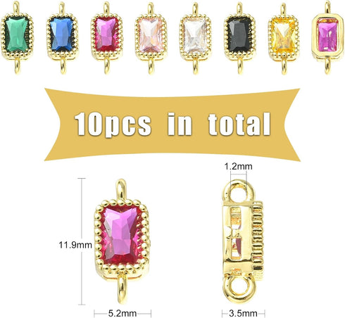 KitBeads 10pcs Real Gold Plated Connector Charms Mixed Color Crystal Double Loop Charms Cubic Zirconia Links Charms for Jewelry Making Craft...