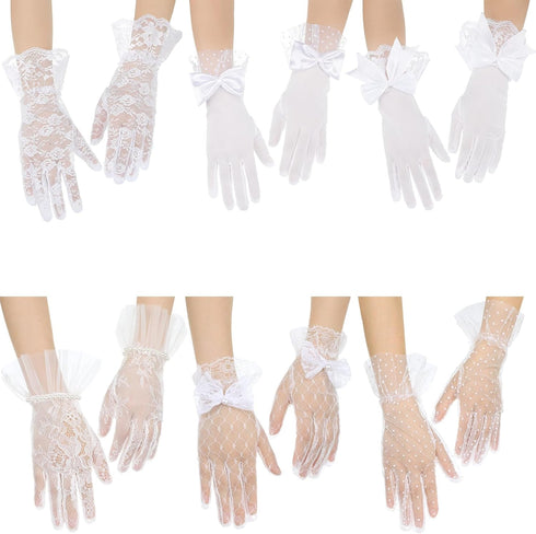 Maitys 6 Pairs Lace Gloves Women Elegant Short Gloves Tea Party Gloves Vintage Gloves for Women Girls Wedding 1920s Party(White)...