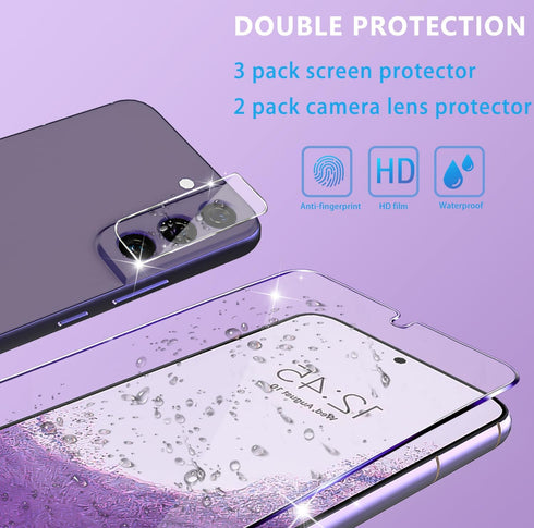 iAnder 3 Pack Galaxy S22 Screen Protector, 3 Pack Camera Lens Protector with Easy Installation Tray, Supports Fingerprint Sensor, HD Retina Clarit...