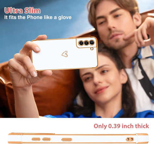 Compatible Samsung Galaxy S21 Plus 5G Case for Girls Women, Cute Love Heart Plating Electroplate Luxury Phone Case with Camera Protection+Anti-Dro...