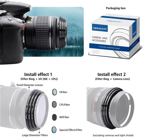 9 Pieces Step Down Ring,Camera Lens Filter Metal Filter Rings Compatible All Brands UV ND CPL (49-40.5mm,52-49mm,55-52mm,58-55mm,62-58mm,67-62mm,7...
