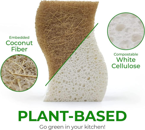 24 Pack Natural Kitchen Sponge - Biodegradable Compostable Cellulose and Coconut Scrubber Sponge - Eco Friendly Sponges for Dishes...