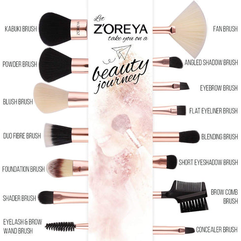 Z'OREYA Makeup Brushes Set,15pcs Rose Gold Luxury and Fashion Makeup Brushes,Professional Premium Synthetic Foundation Powder Concealers Eye Shado...