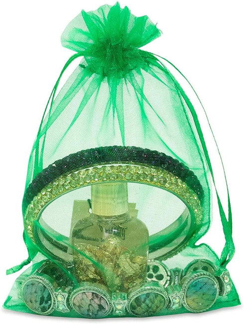 100pcs 4x6 inch Gifts Wrap Bags Green, Organza Sheer Fabric Bulk, Drawstring Reusable Recycled Pouch for Baby Shower Favor, Craft Business, Beach,...
