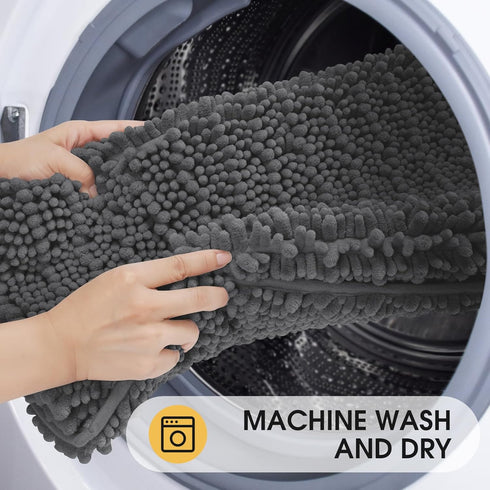 Upgrade Luxury Grey Bathroom Rug Mat Gray 20"x32", Ultra Soft Thick Absorbent Bath Mats, Non Slip Chenille Toilet Mat for Bathroom, Bedroom, Kitch...