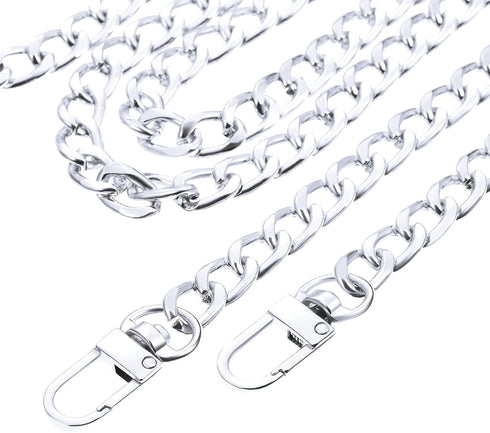 Waydress Replacement Purse Chain Strap Flat Iron Bag Chains Shoulder Straps Purse Link, with Metal Slide Hook Buckles for DIY Handbags Craft, 47.2...