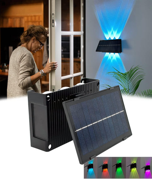Wall Light Outdoor Solar Powered, IP65 Waterproof Up and Down LED Colorful Solar Wall Lamp with 2000mAh Battery 180LM for Garden, Fence, Front Doo...