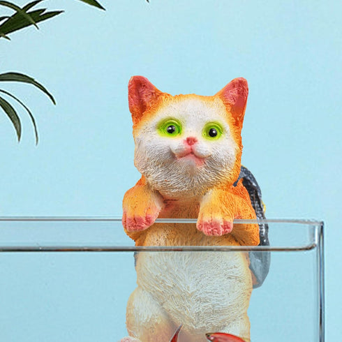 kathson Cute Cat Figurines Aquarium Ornament,Fish Tank Hanging Basket Cats Decoration Pendant Resin Cat with Flower Pot Storage Basket for Aquariu...