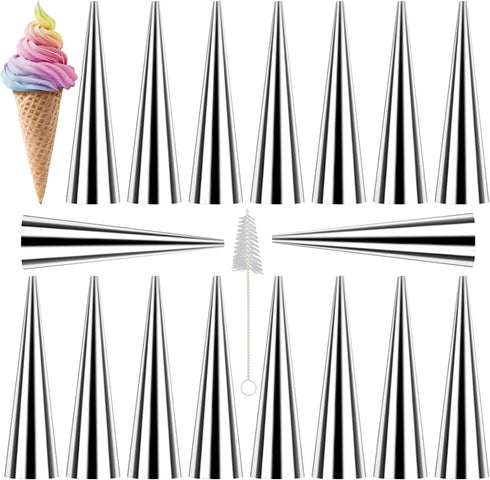Cream Horn Molds 16pcs Large Size 4.7 inch Baking Cones Stainless Steel Roll Horn Forms Conical Danish Pastry Croissant Cones Moulds...