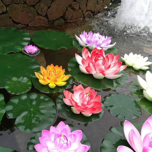 ifundom 5Pcs Lily Pads for Ponds, Artificial Lotus- Water Lily Pads Leaves & Floating Foam Lotuses for Garden Fish Pond Aquarium Pool Wedding Deco...