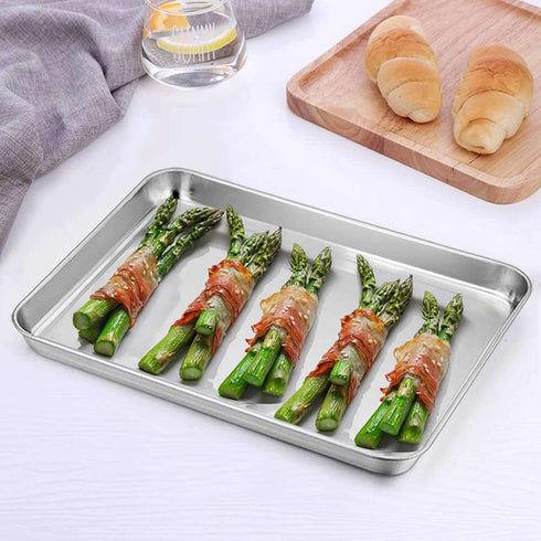 TeamFar 10.5’’ x 8’’ x 1’’ Toaster Oven Pan with Rack Set, Small Baking Pans Tray Stainless Steel with Cooling Rack Set of 4, Non-Toxic & Heavy Du...