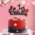 Happy 1/2 Birthday Cake Topper, Black and Red Glitter Mouse Theme Baby Shower Sign, Carton Theme Cake Decoration, 6 Months Birthday Party Supplies...