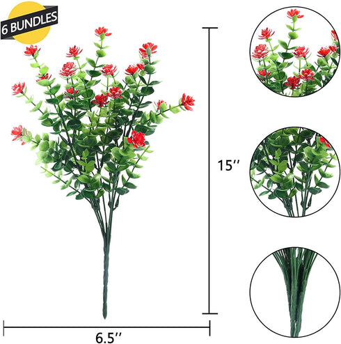 GREENRAIN Artificial Flowers Outdoor Fake Flowers for Decoration UV Resistant No Fade Faux Plastic Plants Garden Porch Window Box Décor (6 Bundles...