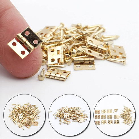 Mini Hinge Clips Dollhouse Furniture Jewelry Wooden Box Cabinet Door Brass Hinges Miniature Accessories Wooden Music Box Wine Case Hinge with Scre...