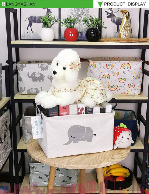 LANGYASHAN Rectangular Storage Bin Collapse Canvas Fabric Cartoon Storage Basket with Handles for Organizing Home Kitchen Boys and Girls Toys Offi...