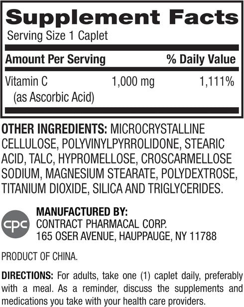 Earth's Splendor Vitamin C 1000 mg Dietary Supplement for Men & Women, Immune Support, Supports Antioxidant Health (100 Caplets, 3+ Month Supply P...