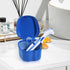 Blue Denture Bath Case Cup Box Holder Storage Container with Denture Cleaner Brush Strainer Basket for Travel Cleaning...