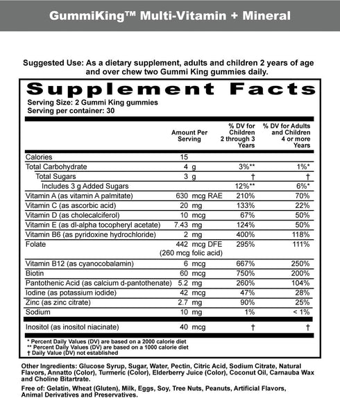 Multi Vitamin + Mineral Gummi (Dietary Supplement), Natural Grape, Lemon, Orange, Strawberry, and Cherry, 60 Count, BT-GKMU-029...