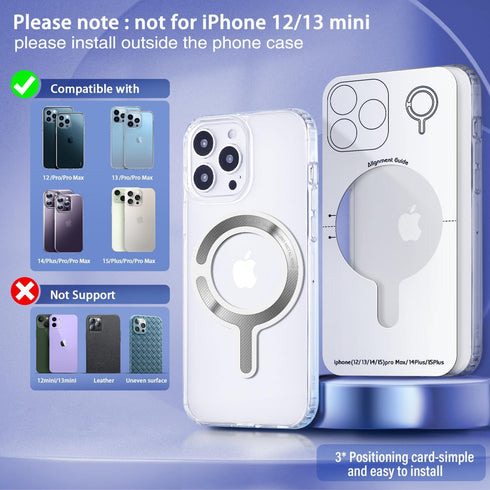 Magnetic Adapter Ring for Magsafe, Strong Adhesive Magnet Sticker Case Converter for iPhone 15/14 /13/12 Android, Metal Loop Conversion Kit for Ma...