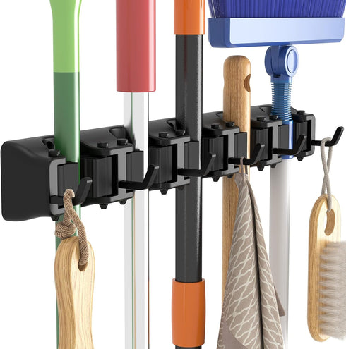 Lifewit Mop and Broom Holder Wall Mount, Anti-Slip Broom Hanger for Kitchen Organization, Heavy Duty Cleaning Supplies Organizer, Easy Install Too...