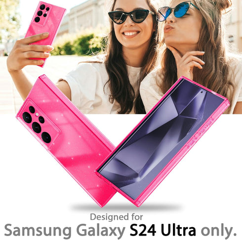 AICase for Samsung Galaxy S24 Ultra Case Glitter, Sparkly Bling Girls Women Girly Sparkle Cute Protective Phone Case for Samsung S24 Ultra, Hot Pi...
