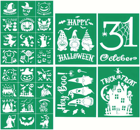 6 Set Halloween Theme Stencils for Painting Silk Screen Stencils Chalk Mesh Stencils Reusable Adhesive Stencils Pattern Stencil for Crafts, DIY Wo...
