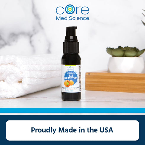 Core Med Science Liposomal B12 Folate TMG Liquid Spray Supplement for Women & Men - Supports Mood, Cognitive, & Heart Health - Vitamin B9 & Betain...