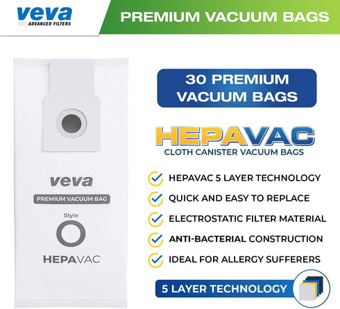 30 Pack Type O 53294 HEPA Vacuum Bags for Kenmore Upright Vacuum Cleaners, Style O, 5068, 50688, 50690, 50105, 53293...