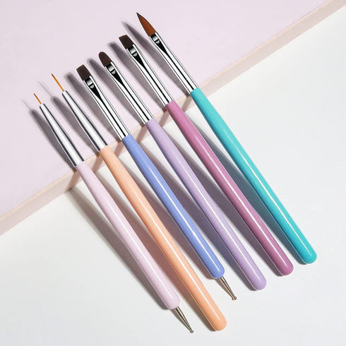 6Pcs Nail Art Brushes Set, Nail Brushes Kit with Nail Art Liner Brush and Nail Dotting Pen?Nail Extension Gel Brush, Double Ended Professional Nai...