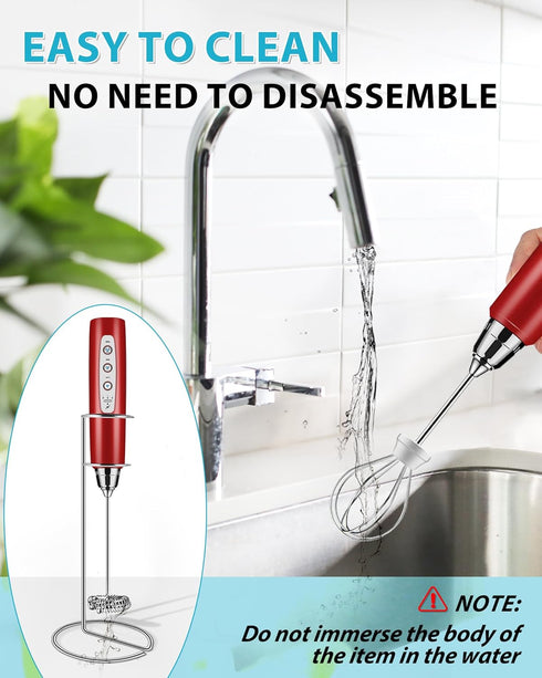 Milk Frother with Stand Rechargeable-Handheld Frother Wand with 3 Stainless Whisks 3 Speed Adjustable, Electric Whisk Drink Mixer, Foam Maker Blen...
