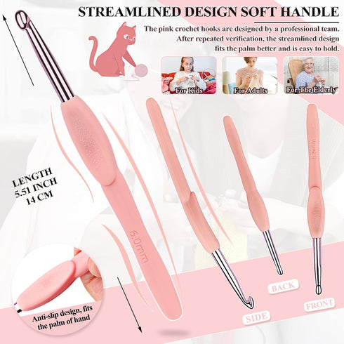 Coopay Ergonomic Crochet Hooks Set Knitting & Crochet Supplies, 8pcs Soft Grips Crochet Needles for Crocheting, Size from 2.5mm to 6.0mm, Ergonomi...