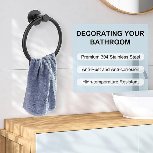 SetSail Bathroom Hardware Set, Matte Black 304 Stainless Steel Bathroom Accessories Set Includes Towel Holder and Toilet Paper Holder, Drill Hole...