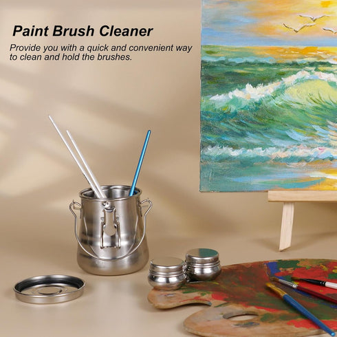 Paint Brush Cleaner and Holder - Airtight Stainless Steel Brush Washer for Painting with Removable Porous Filter (Medium)...