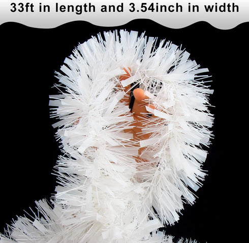 FOIMAS 33FT Christmas Tinsel Garland,White Twisted Metallic Hanging Garland for Christmas Tree Fireplace Home Decoration...