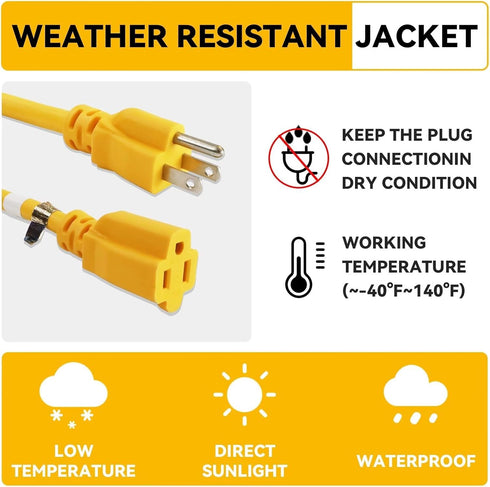6 ft Indoor Extension Cord - 12/3 SJTW 15 AMP Heavy Duty Yellow Extension Cable with 3 Prong Grounded Plug - Power Cord for Lawn, Garden, Applianc...