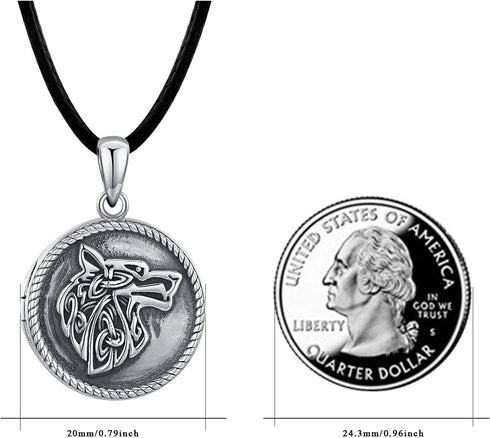 CHENGHONG Wolf Locket Necklace 925 Sterling Silver Locket Necklace That Holds Pictures Vintage Oxidized Viking Necklace Celtic Wolf Pendant Jewelr...