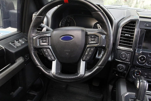 Steering Wheel Moulding Carbon Fiber Cover Trims Kit for 2015 2016 2017 2018 2019 Ford F150 & 2017 2018 2019 F250 F350 Super Duty Accessories (Car...