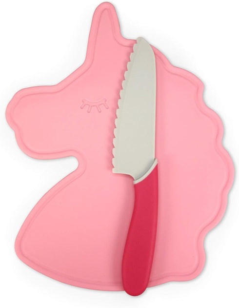Handstand Kitchen Unicorn Shaped Cutting Board with 6" Serrated Knife for Kid Safe Cooking...