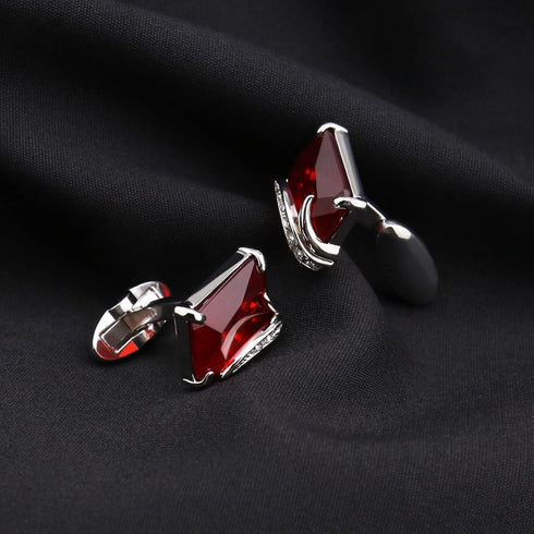 Create idea Pair of Red Crystal Cufflinks Fashion Classic Shirt Cufflinks Sleeve Cuff Link Jewelry Delicate Gift for Men Father Groom Clothing Dec...