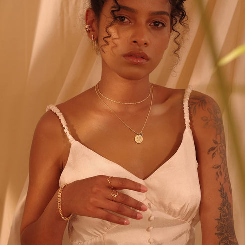 Fettero Birth Flower Necklace Gold Coin Stamp Dafodil Pendant Birthstone Aquamarine Month March 18K Gold Vacuum Plated Dainty 2MM Twist Rope Chain...